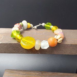 8 Inch Sterling Silver Chunky Stones And Various Glasses Bracelet